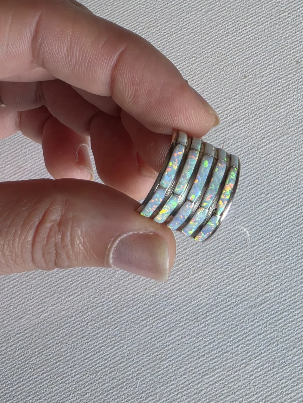 This vintage handmade Ethiopian opal inlay set sterling silver ring in size 6